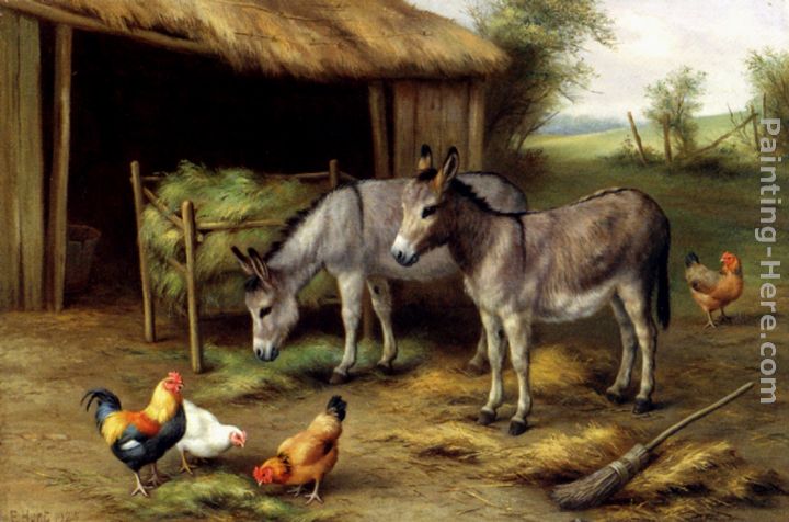 Donkeys And Poultry painting - Edgar Hunt Donkeys And Poultry art painting